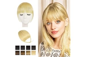 BARSDAR Flequillos Postizos, 100% pelo Natural Humano Flequillo Clip en Flequillo Francés Flequillo Limpio con Patillas Clip en Flequillo Cabello Real para Mujeres Color Natural Rubio blanqueador