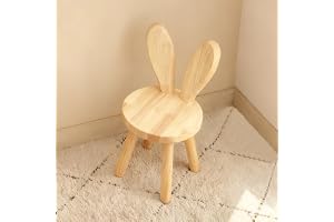 BUERPINKING Barnstol från 3 år av massivt gummiträ, med ryggstöd i kaninöronsdesign, 45 x 26 cm, träpall för att äta, läsa oc