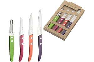 Lou Laguiole - Set de 4 couteaux de petite coutellerie - Forest - Eplucheur, Bec d'oiseau, Couteaux d'office - Acier inoxydable 13 C, Finition Satinée - Bois teinté