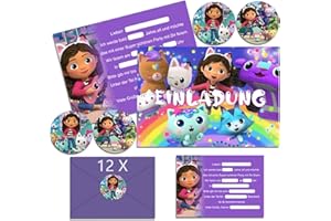 OSOFREE 12x Gaby Dolhouse Einladungskarten Kindergeburtstag Mädchen mit Umschlag Deutsch, Cartoon Geburtstag Einladungskarten Set für Themed Party, Kindergeburtstags Party Einladungen (A6)