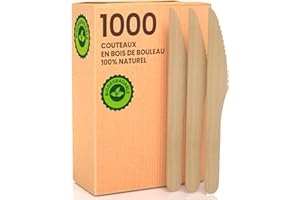 BACIATO CAFFÈ 1000 Couteaux de café embrassés écologiques en bois de bouleau jetable 100 % naturels biodégradables et compostables couverts jetables