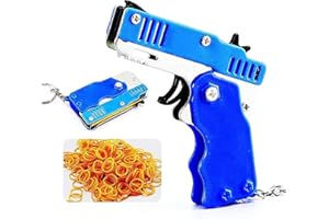 MCISKIN Mini pistolet na gumkę z metalu, składany, 6 strzałów z breloczkiem do kluczy i 60+ gumowymi taśmami, pistolet gumowy, mini metalowy składany brelok do kluczy, do strzelania, aktywności na świeżym