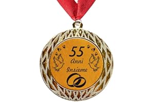 Larius Group Medaglia Regalo 55 Anni Insieme o Il Testo Desiderato - Anniversario di Matrimonio | Il Regalo del Compleanno, Natale, Evento, Competizione, Nozze (con Il Nastro)