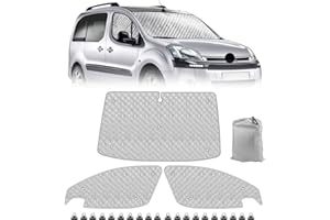 JINSENTGG Parasol para Parabrisas Compatible con Citroen Berlingo 2008-2018, 3 Piezas Juego de Protector de Parabrisas, Juego de Ventana de Persiana Térmica Interior con Bolsa Almacenamiento, 100% Oclusión