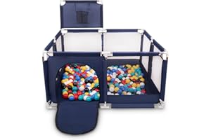Selonis Square Play Pen Filed with 200 Balls Basketball, Blue:Black/White/Blue/Red/Yellow/Turquoise