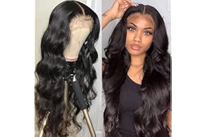‎SKULD SKULD Body Wave Human Hair Wig 13x4 Lace Front Wigs, Natürliche Gewellt Welle Echthaar Perücke für Damen Schwarz Perücken 100% Brasilianisches Echthaar Perücken mit Babyhaar 150% Dichte 18 Zoll