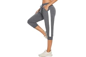Jezonga Pantalon Jogging Femme Pantalons de Sport 3/4 Pantalon Capri Coton Pantalon de Jogging Été Pantalon de Survêtement Pantacourt Femme en Plein avec Poches pour Running Training Fitness