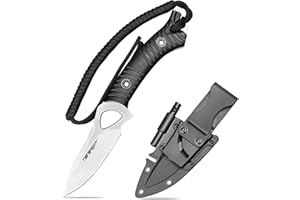 TONIFE Explorer Coltello a Lama Fissa con Fodero in Plastica 8Cr14MoV Coltello da Sopravvivenza, Impugnatura Ergonomica per la Pesca all'aperto Coltello da Pesca (Nero+Satinato)