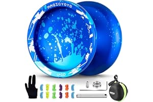 YOSTAR Yoyo Profi V10, Metall JoJo mit Leerlauf und Kugellager, Trick JoJo für Kinder und Anfänger, Doppelzweck Unresponsive Jo Jo für Erwachsene, mit 12 Saiten, Lagersatz, Gehäuse (Blau)