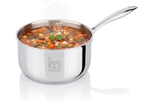 Mercado Triply Stainless Steel Saucepan Tea Pan/Milk Pan Inner Layer SS304 Food-Grade Steel Cool-Touch Long Handle Even Heat Distribution 18 cm Dia 2 L Capacity Silver 5 Years Warranty