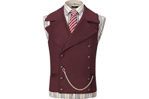 AeoTeokey Chaleco de ante para hombre traje cruzado clásico vaquero chaleco de cuero sintético solapa grande