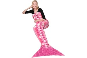 Kanguru Coperta coda da sirena, soffice plaid in pile per divano o letto, sacco a pelo per adulti, Lunga 200 cm, idea per regalo donna Natale o Compleanno, Lilla