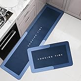 VERVENIX 2-Pcs Kitchen Mat Set – Blue Waterproof Memory Foam Anti-Fatigue Rugs, Non-Slip Mats for Kitchen, Sink, Laundry & Ho