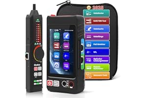 Henkion RJ45 Netzwerkkabeltester UTP-Kabeltester,Ethernet-Kabelverfolger, 4-Zoll-IPS-Touchscreen, unterstützt Netzwerktools, digitales Multimeter, OPM, POE++-Erkennung, RJ45 TDR, Kabellänge, NCV