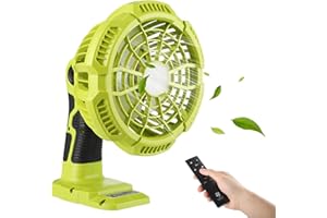 Hipoke Kabelloser tragbarer Ventilator mit LED-Licht,batteriebetrieben,3-Gang-3-Timer-Tischventilator,kompatibel mit Ryobi 18 V One+ Li-Ion-Akku,persönlicher Tischventilator für Camping,Zuhause