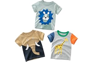 Padgene Set da 3 Pezzi T-Shirt Bimbo Girocollo, Maglietta Manica Corta in Cotone, Modello del Fumetto Ragazzi Tops 1-6 Anni (3-4 Anni, Set 3 Pezzi A)