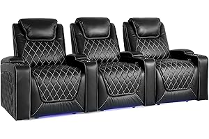 VALENCIA THEATER SEATING Valencia Oslo Home Theater Seating | Premium Top Grain Italian Nappa 11000 Leather, Power Recliner, Power Headrest, LED Lighting (Row of 3, Black)