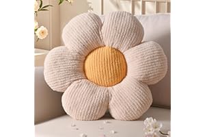 ‎YHOELATA Yhoelata Blumenkissen, Creme Gelb Blumengestalt Zierkissen, Plüsch Bodenkissen für Sofa & Bett Kinderzimmer, Mädchen Dekoratives Gänseblümchen Design Wohnkissen 40cm