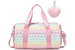 Small Sports Bag Kids Girls Gymnastics Bag Ballet Latin Dance Bag Travel Bag with Waterproof Bag for Gymnastics Dancing Swimming Travel, glitter rainbow love, Children's luggage