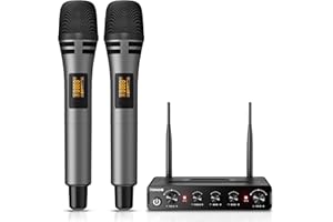 TONOR Dual Funkmikrofonen System kabellos, drahtloses Karaoke Mikrofon Set Wireless Microphone Handmikrofon dynamisch mit Empfänger für Hochzeit Party Kirche Vortrag Bühne Reden Konferenz TW350 Grau