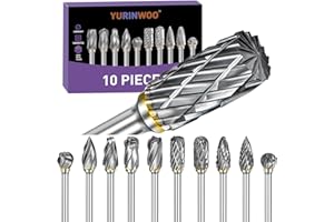 YURINWOO Carbide Die Grinder Bits Compatible with Dremel, Double Cut Tungsten Steel Rotary Burr Bit 5PCS, Wood Carving Drill Bit 5PCS with 1/8" Shank Suitable for Wood Metal DIY Grinding Engraving Polishing