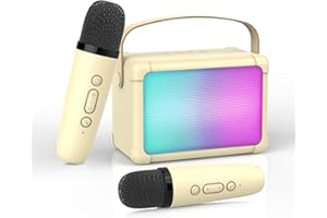 ERAY Machine de Karaoké Enfant avec 2 Micro sans Fil, Portable Micro Karaoke Bluetooth avec Effets De Changement De Voix Et LumièRes LED, Mini Microphone Karaoké sans Fil Complet Enfant pour la FêTe