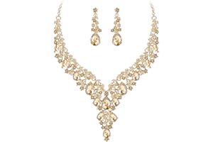 Clearine Parure Bijoux Femme Mariage Cristal Strass Multi Fleurs Gouttes d'eau Collier et Boucles d'oreilles Clair Ton d'argent