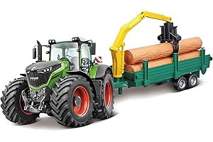 Bburago-1/43 Collection Ferme-Tracteur fendt + remorque à Friction, 31651, Multicolore