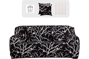 ‎LYDEVO Lydevo Sofabezug 4 Sitzer Stretch Sofahusse Elastischer Sofabezug Spandex Sofa Überzug mit 2 Kissenbezug Anti-Rutsch Waschbar Sofa Protection Cover Schonbezug Couch,Pflaumenblüte