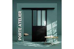 MON MARCHÉ DÉCO Porte Coulissante avec Rail - Atelier Noire 83 cm - Sans poignée