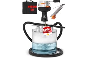 YADO Portable Hookah Set with Everything – Acrylic Hookah To Go with Big HOOKARTIS Charcoal Holder & Heat Management Device, Black Silicone Bowl Included