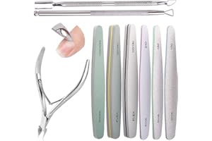 NEXTUYERE Nail Files, 6 Pcs Professional Nail File and Buffer Double Sided Emery Boards, Cuticle Nippers and Cuticle Pusher Manicure Tools Set for Gel Nail Art Fingernails Toenails (8")
