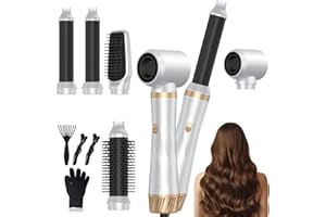 Souvik Spazzola Asciugacapelli Multifunzione, Spazzola ad Aria Calda, Automatico Arricciacapelli, Piastra per Capelli, Asciugacapelli Ionico, Per Asciugare, Volumizzante, Capelli Ricci, Bianco