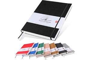 HIJYOO Notebook A4, Thick A4 Notebook Lined Notebook 320 Pages 100gsm Paper Note Book Journal, Extra Large Softcover Notepad with Inner Pocket, and 2 Ribbon Page Marker (Black)