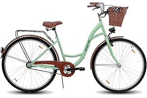 Goetze Eco Vintage City Bike - Bicicleta holandesa para mujer, estructura de acero, ruedas de aluminio de 28 pulgadas con freno de contrapedal, 1 marcha, sin desviador, cesta de mimbre