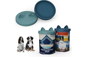 OHMO Pokrywka puszki, karma dla psów, 75 mm, silikonowa pokrywka na puszki na karmę dla zwierząt, 400 g, nie zawiera BPA, ciemnoniebieska i jasnoniebieska, 2 sztuki w zestawie