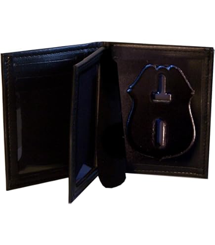 FBI Style Badge Wallet - Black Leather Bi-Fold With Recessed Cutout For Federal Badge, ID Windows & Credit Card Slots - View #6