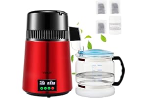 VEVOR Distillatore d'Acqua Volume della Canna 4L, Distillatore per Purificazione dell'Acqua 1 L/H 750 W con Contenitore in Vetro, per Cucina Uffici, Laboratori, Ospedali, Cliniche Dentistiche, ecc.