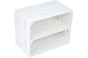 ‎KISTENKOLLI ALTES LAND flambierte/geflammte Bücherregal - Schuhregalkiste mit Zwischenbrett/Mittelbrett Einlage ca 50x40x30cm / Apfelkisten Weinkisten Holzkisten aus dem Alten Land (Weiss LÄNGS)