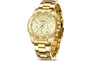 HANPOSH Reloj Hombre Cronógrafo de Acero Inoxidable Impermeable Fecha Analógica Reloj de Cuarzo de Negocios Casual Moda Relojes de Pulsera para Hombres