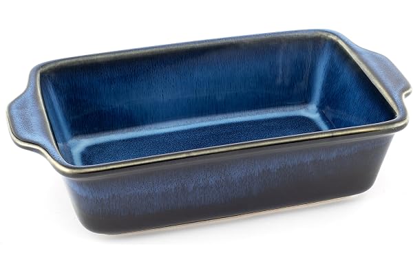 Hanseküche Plat à gratin grand pour 4 personnes en céramique de haute qualité | Idéal pour lasagnes, plats au four, tiramisu | Plat à four, (Bleu foncé Petit)