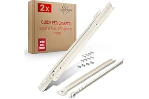 LouMaxx Guide per Cassetti 350 mm | Set di 2 (1 coppia) Binari per Cassetti Scorrevoli, in Bianco,| Sistema di Guide Scorrevoli a Estrazione Parziale | Guide per Cassetti a Scorrimento Morbido