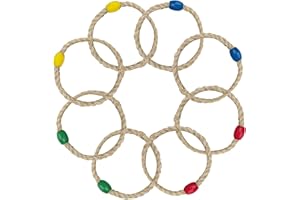 ISOI 8PCS Quoits Garden Game Throwing Circle Quoits Wooden Rope Quoits Wooden Toss Ring Outdoor Toys for Adults and Kids, Indoor and Outdoor Quoits Games, Family Lawn Party Favor Games Sport Games