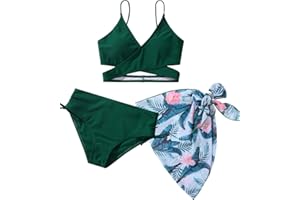 NAIYAFLY Girls Swimsuits Bikini Set 3 Pieces Swimsuit Criss Cross Bathing Suit Girls' Swimwear with Cover Up 2 Pieces Swimming Set for Girls 9 10 11 12 13 Years