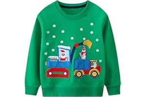 FILOWA Sudadera para Niño Algodon Cuello Redondo Pullover Dinosaurios Excavadora Estampado Jersey Papá Noel Alce Bordado Sweatshirt Cálido Manga Larga Jumper Otoño Invierno Top Infantil 2-7 Años