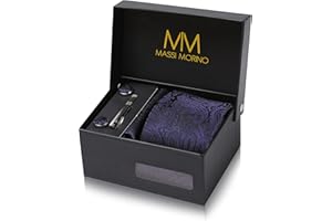 Massi Morino Tie and Pocket Square Set Men incl. Cufflinks, Tie Pin and Gift Box - Men's Tie Set for Wedding