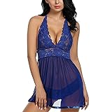 Tuopuda Lingerie Donna Sexy Stampa Pizzo con Scollo a V Erotico Sleepwear Donne Babydoll e G-String Set Camicia da Notte in P