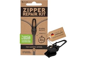 ZlideOn Zipper Repair Kit - 1pcs, Black, Narrow (XS) - Instant Zipper Replacement Slider