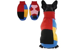 Hjumarayan Hundepullover - Vintage Hundepullover Kleine Hunde mit Geschirr Loch Farbblockierung Hunde Pullover Kleine Hund Rollkragen Pullover Hund mit Beinen Warm Hundepulli, Rot S