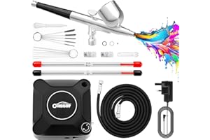 Oasser Airbrush Compressor Kit 36 PSI, Dual Action Air Brush Suit 0.2 0.3 0.5 mm Nozzle for Model, Tattoo, Makeup, Cake,Nail Art,Miniatures,Include Brushes Set (36 PSI)